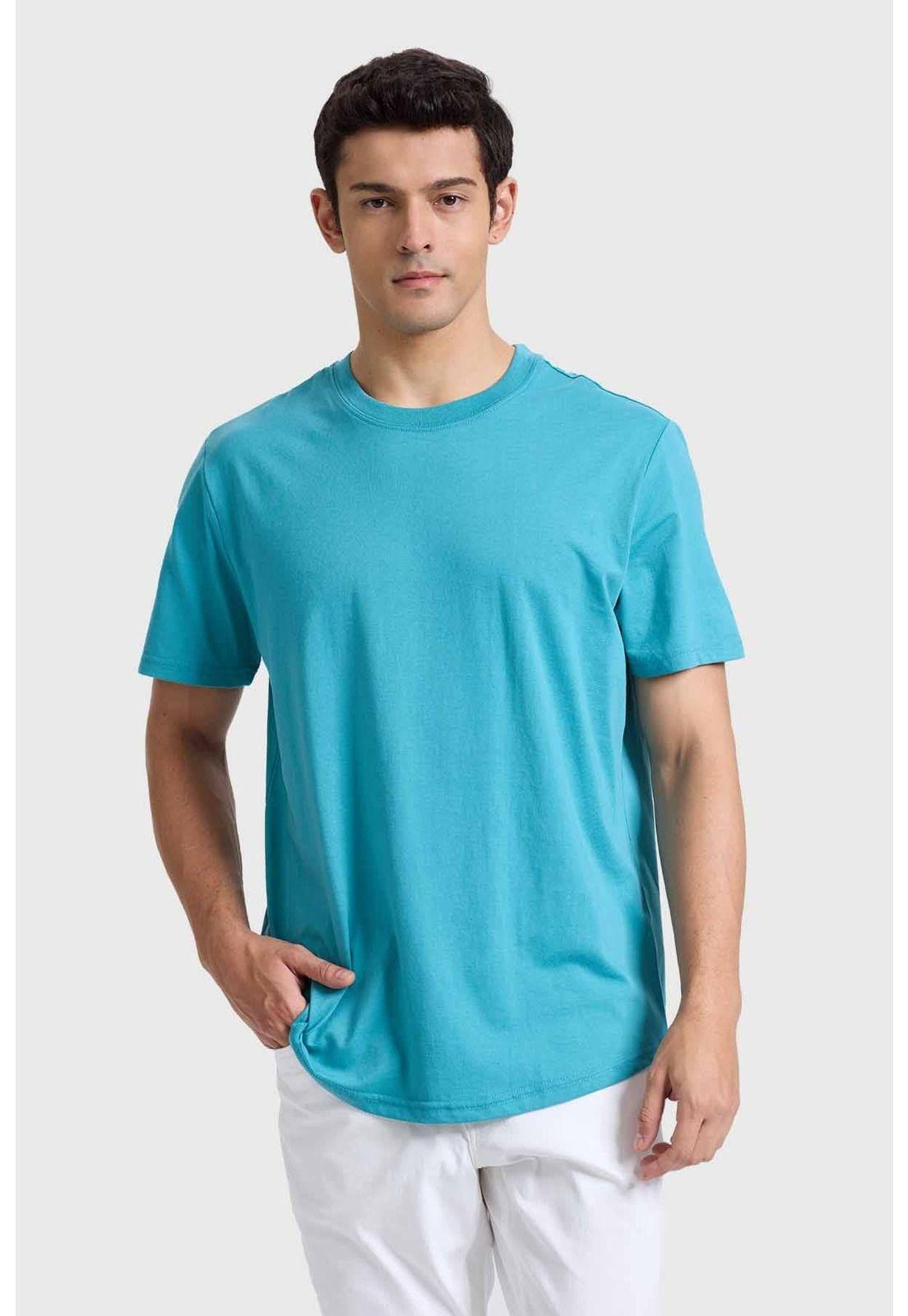 Polera Hombre Long Fit Básica Turquesa-0
