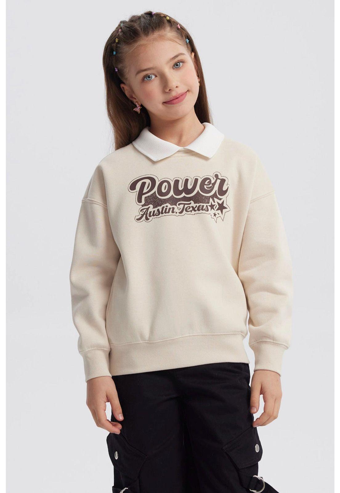 Polerón Niña Cuello Camisero Beige-0