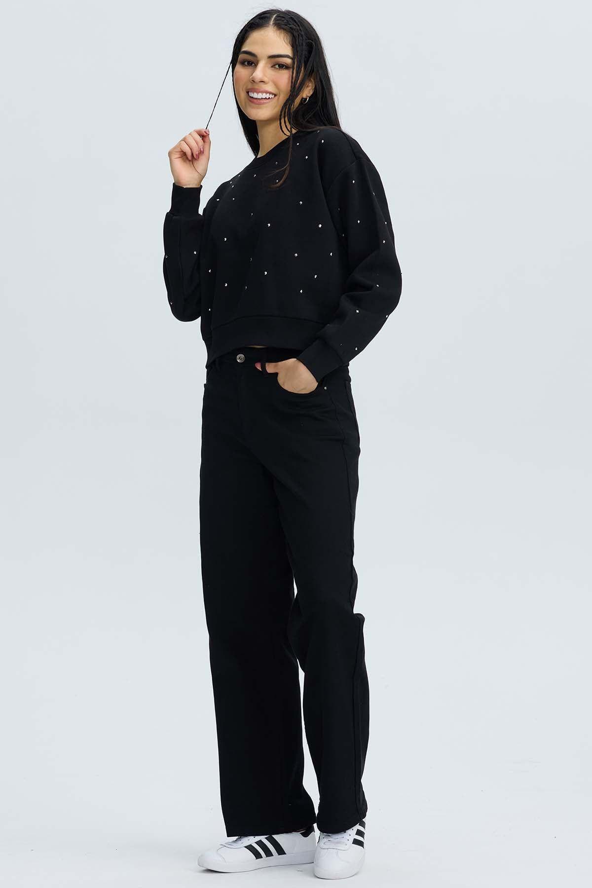 Polerón Mujer Strass Negro-3