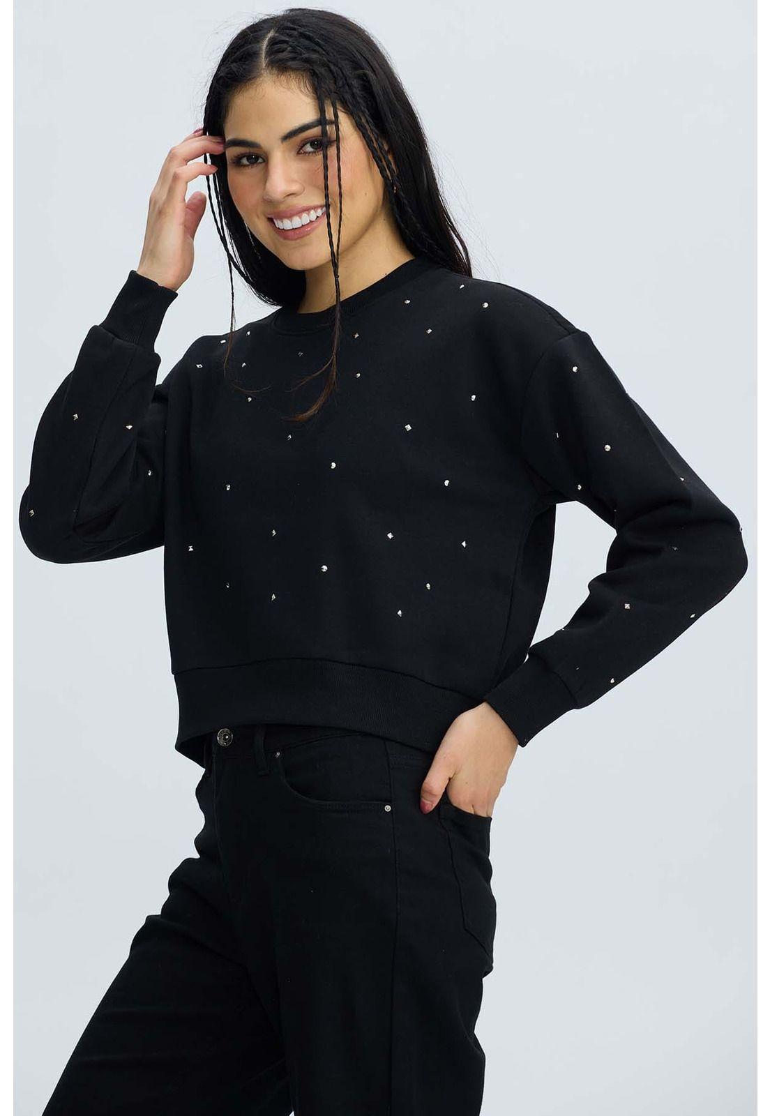 Polerón Mujer Strass Negro-0