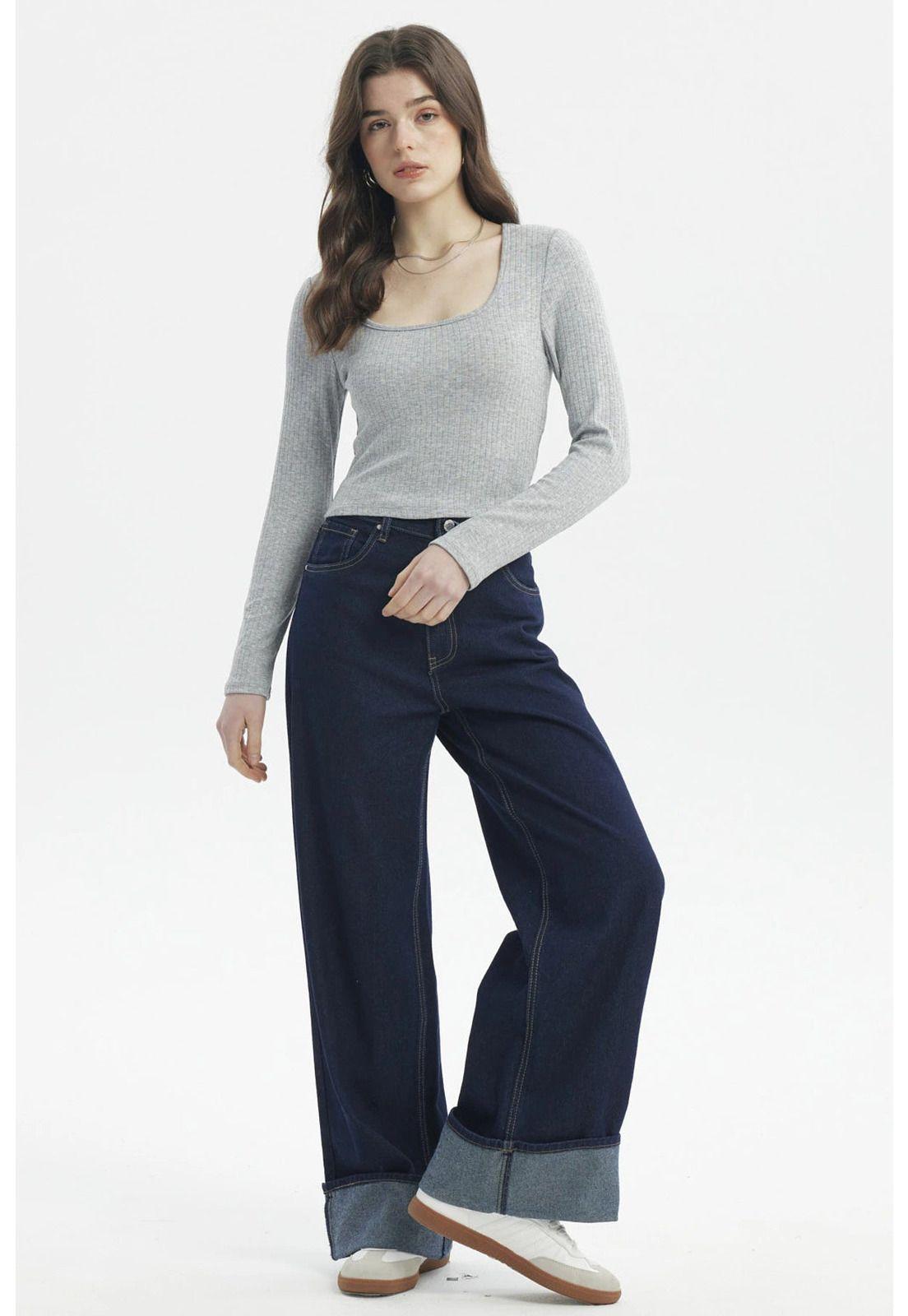 Polera Mujer Rib Gris Melange-3