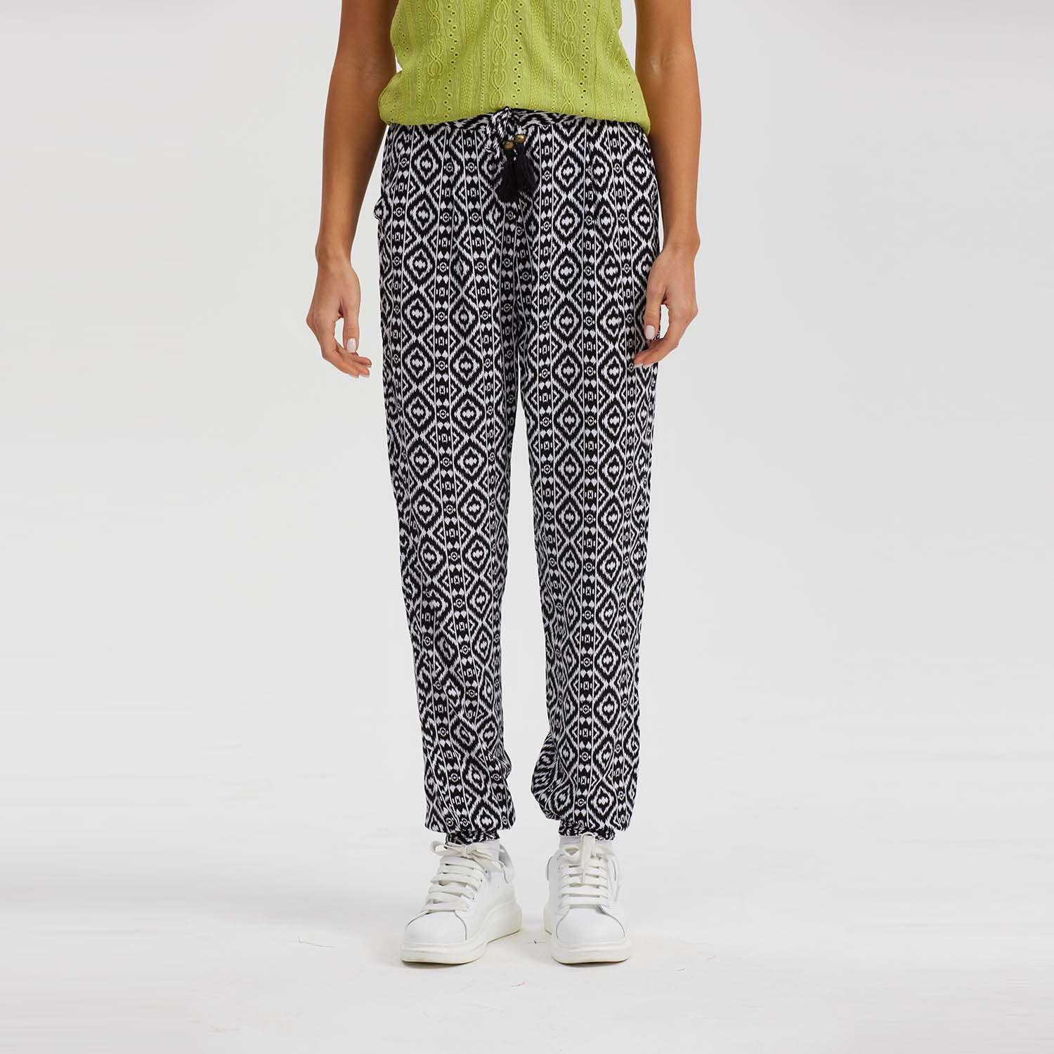 Pantalón Bombacho Puño Elástico Negro Mujer-0