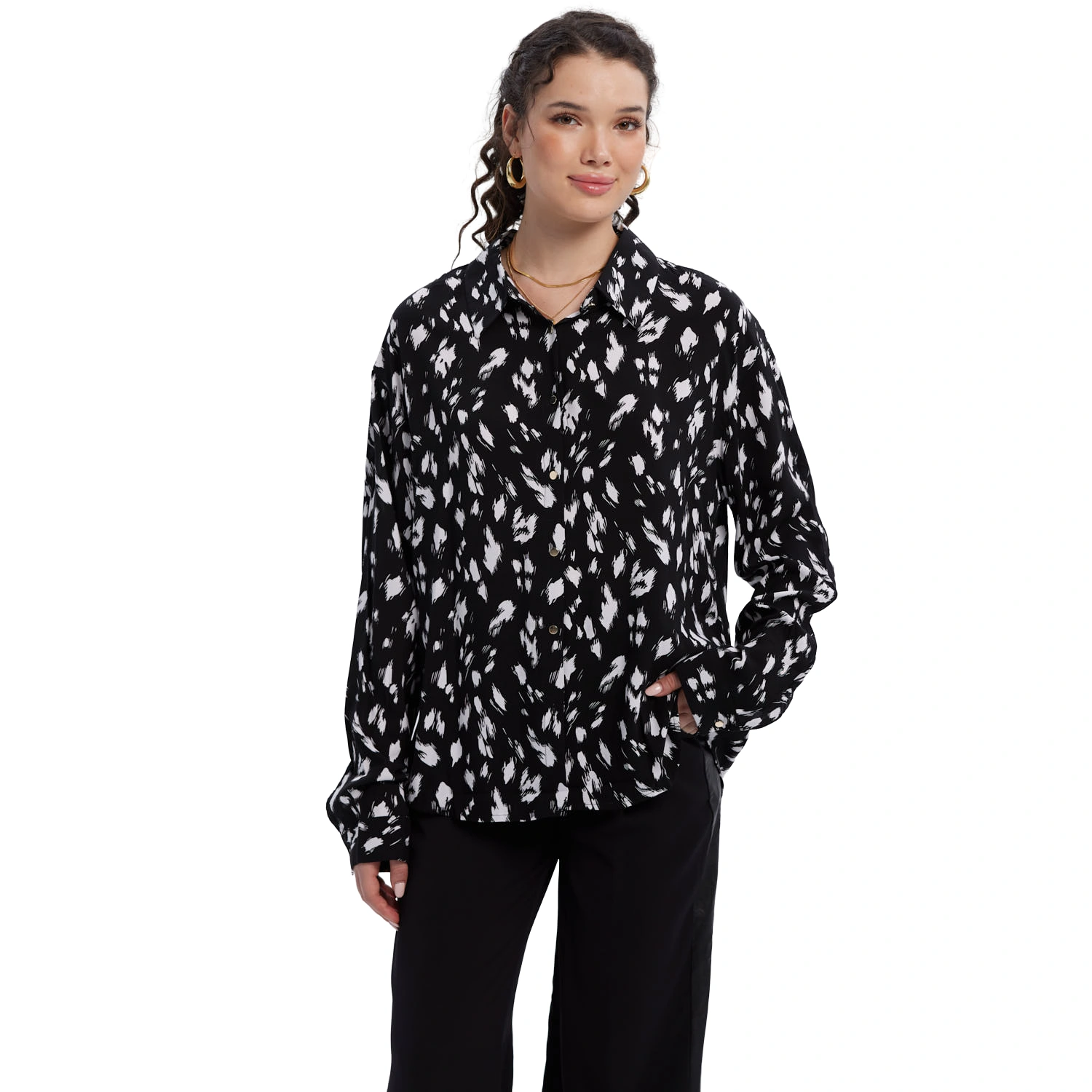 Blusa Mujer Abotonada Rapport Negro / Blanco-2