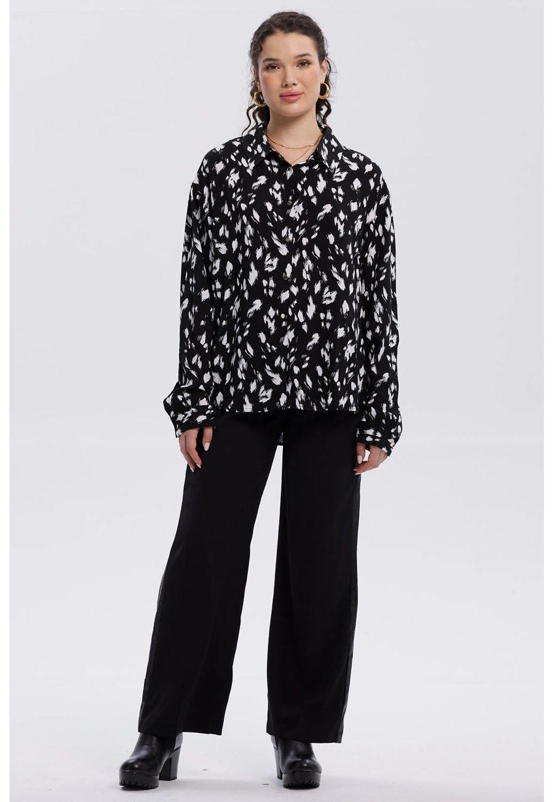 Blusa Mujer Abotonada Rapport Negro / Blanco-3