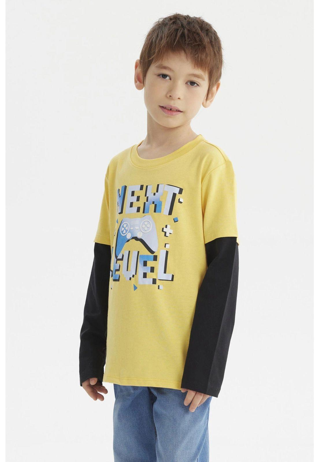 Polera Niño Básica Print Amarillo-1