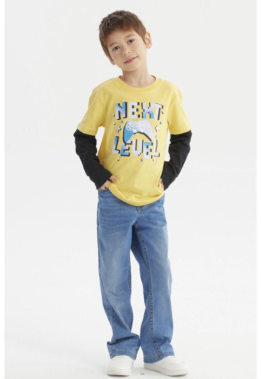 Polera Niño Básica Print Amarillo-3