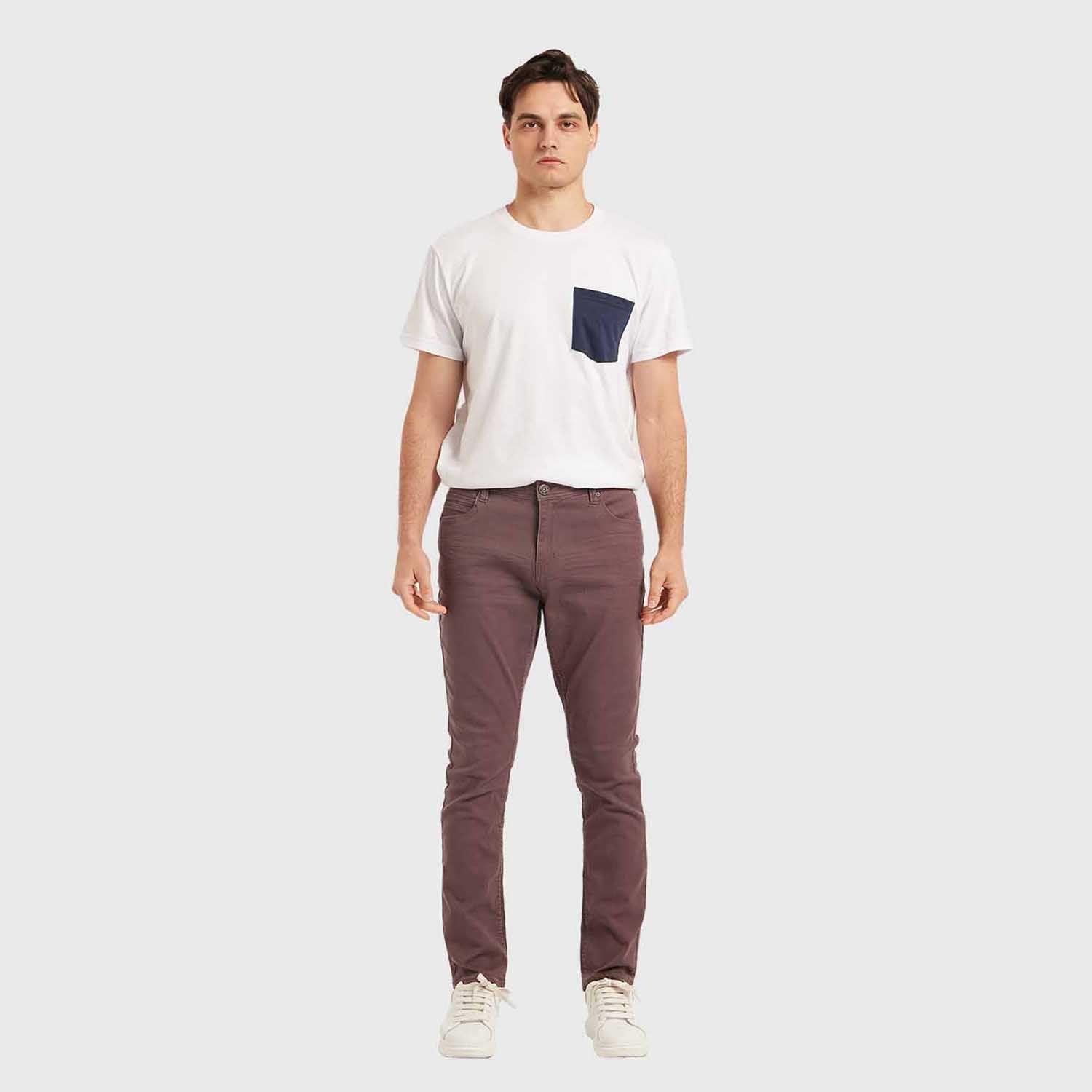 Jeans Hombre Slim Color Berenjena Claro-3