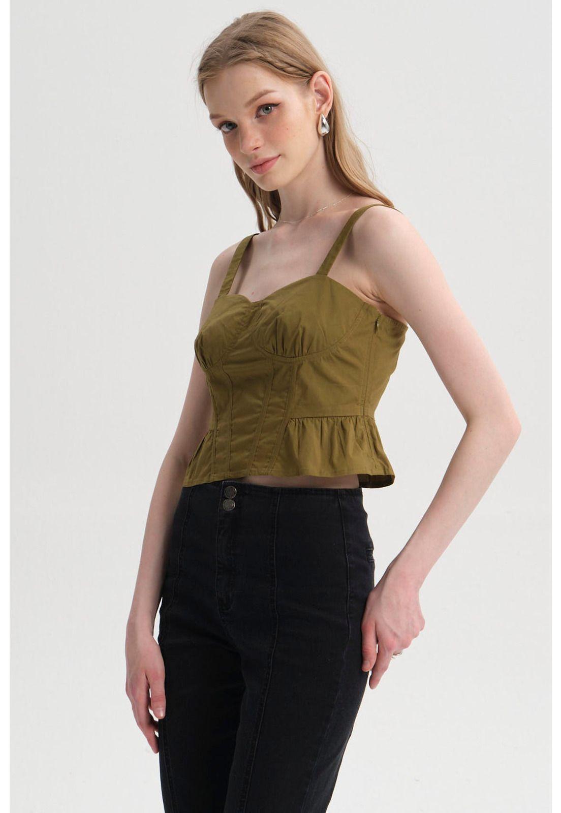 Blusa Mujer Corset Verde Olivo-0