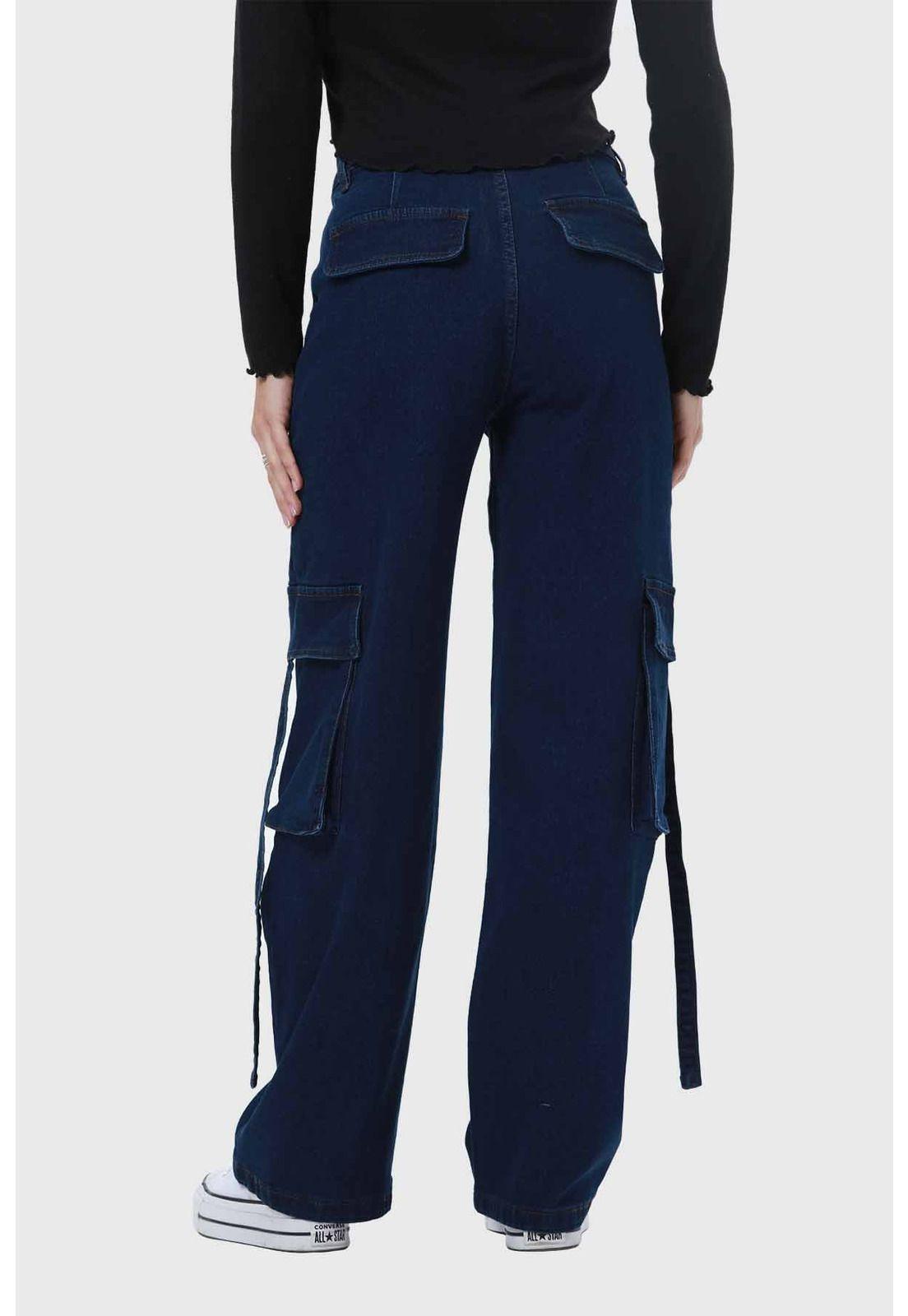 Jeans Mujer Amarras Calce Cargo Azul-2