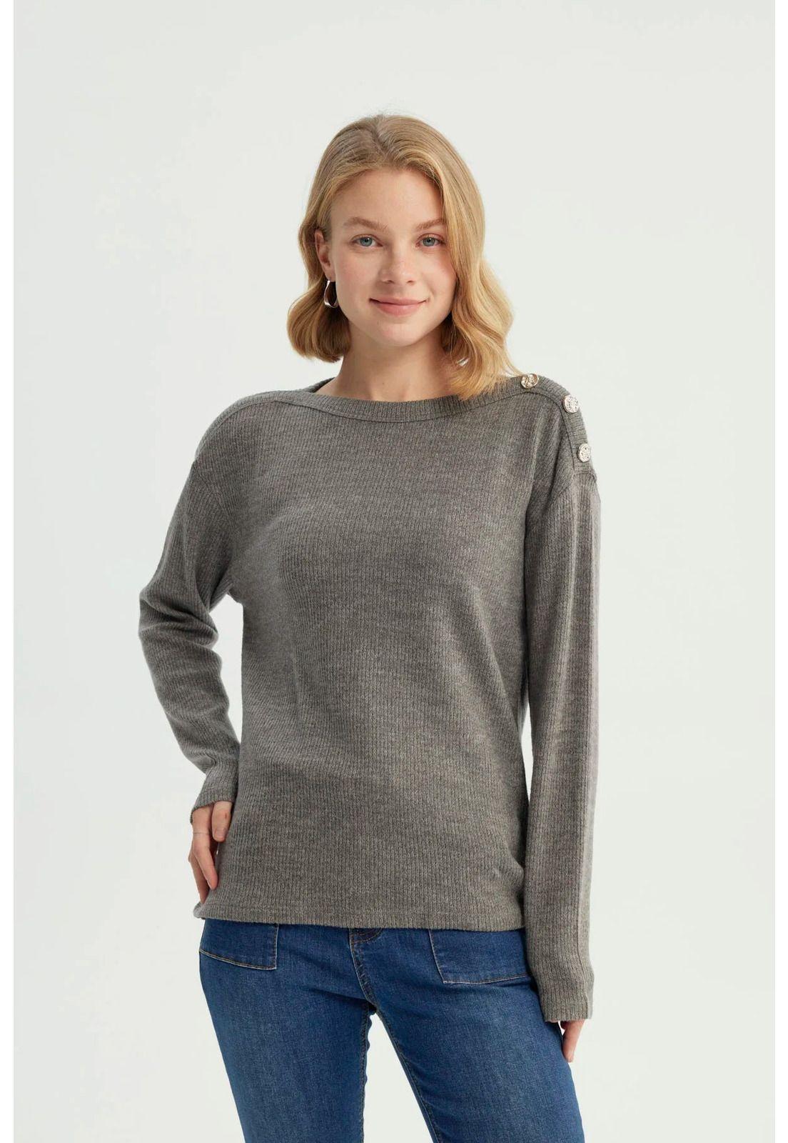 Sweater Mujer Clásico Gris Melange-0