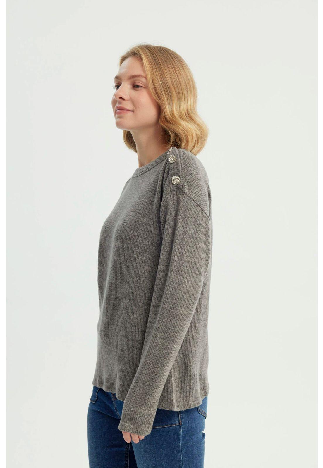 Sweater Mujer Clásico Gris Melange-1