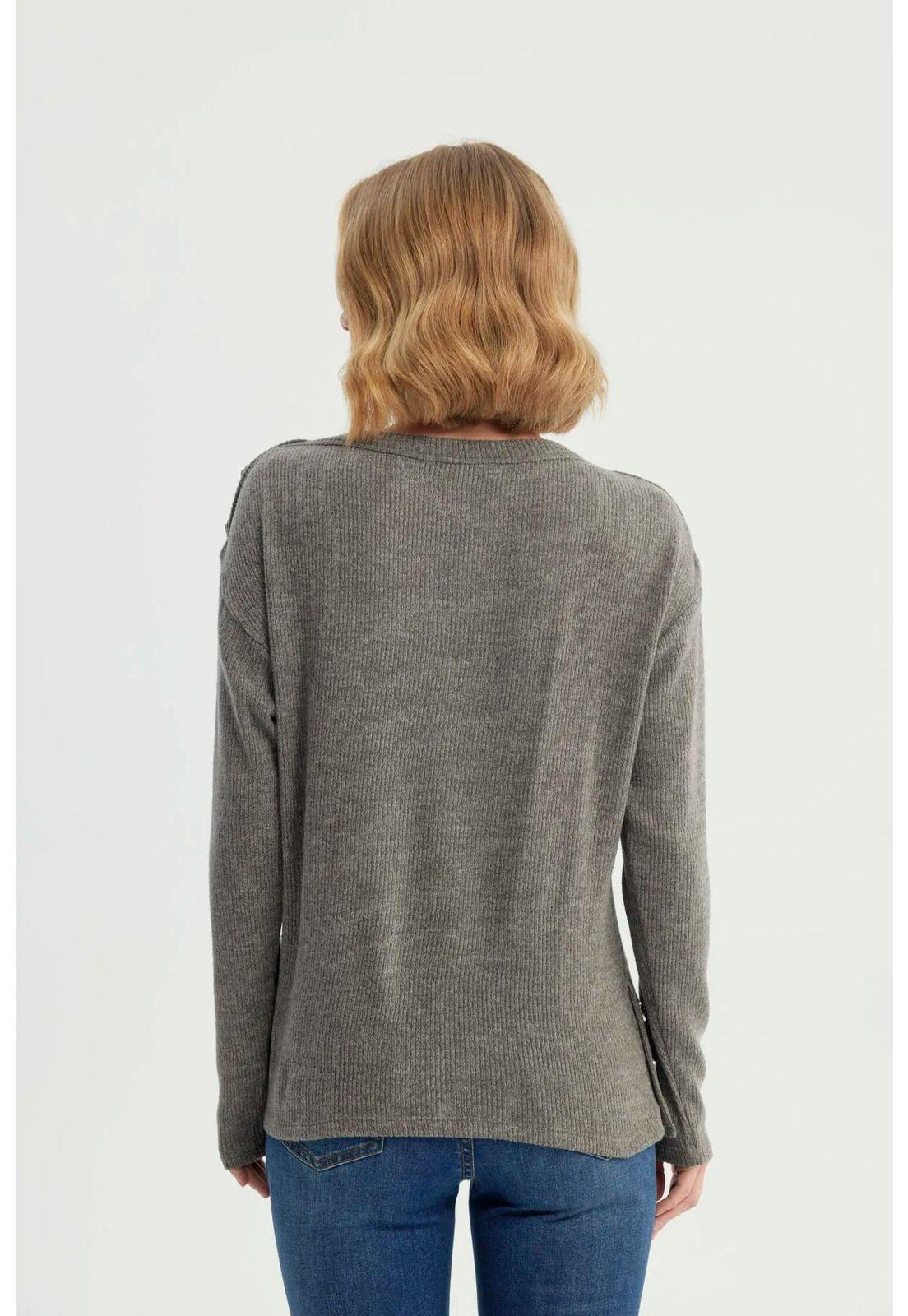 Sweater Mujer Clásico Gris Melange-2