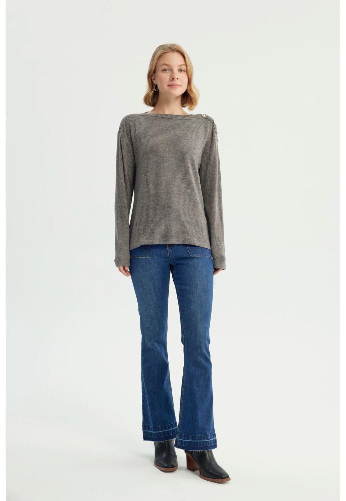 Sweater Mujer Clásico Gris Melange-3