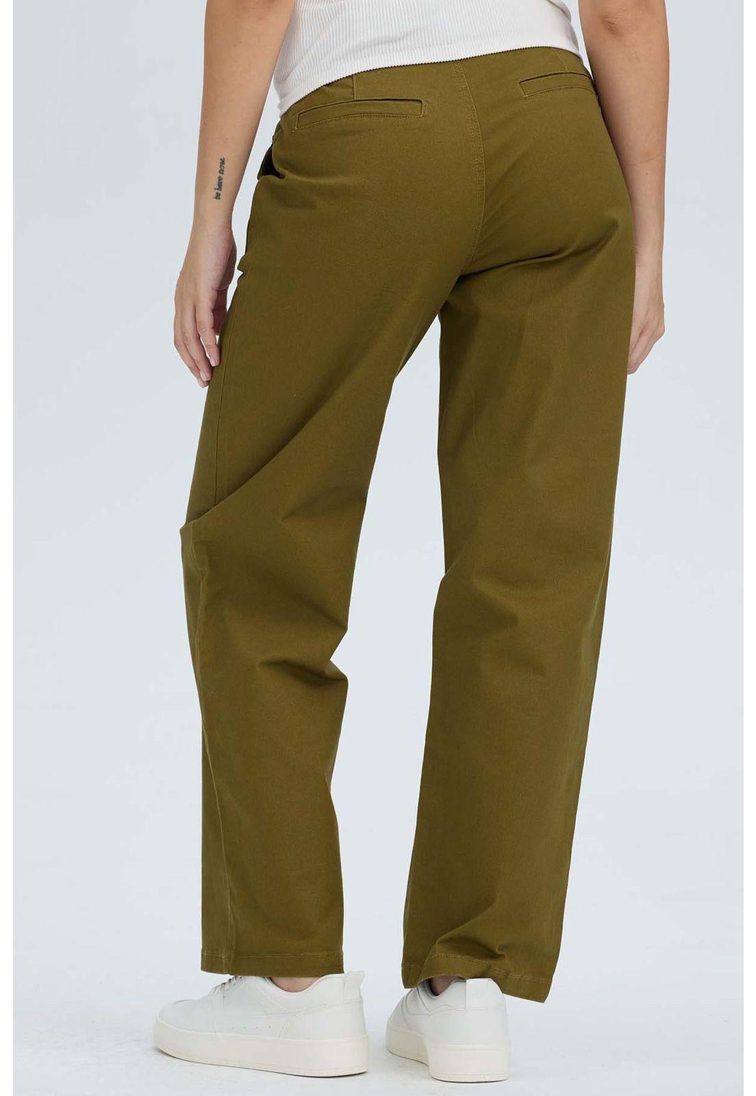 Pantalón Mujer Con Cinturón Y Bolsillos Verde Militar-2