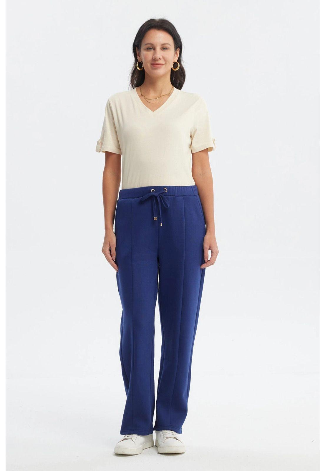 Pantalón Buzo Mujer Calce Recto Azul Oscuro-3