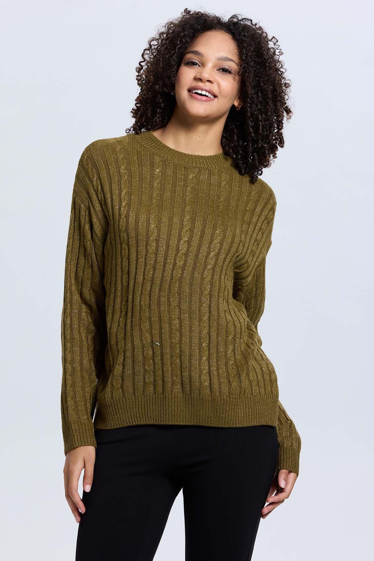 Sweater Mujer Trenzado Verde Militar-1