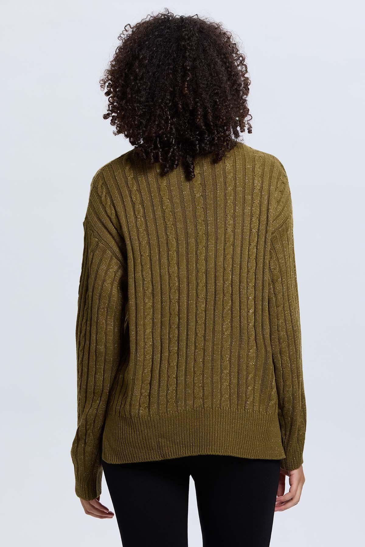 Sweater Mujer Trenzado Verde Militar-2