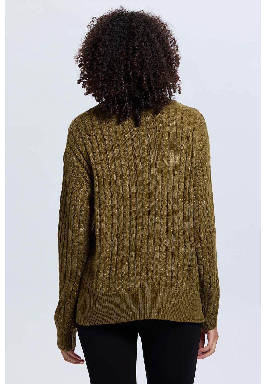 Sweater Mujer Trenzado Verde Militar-2