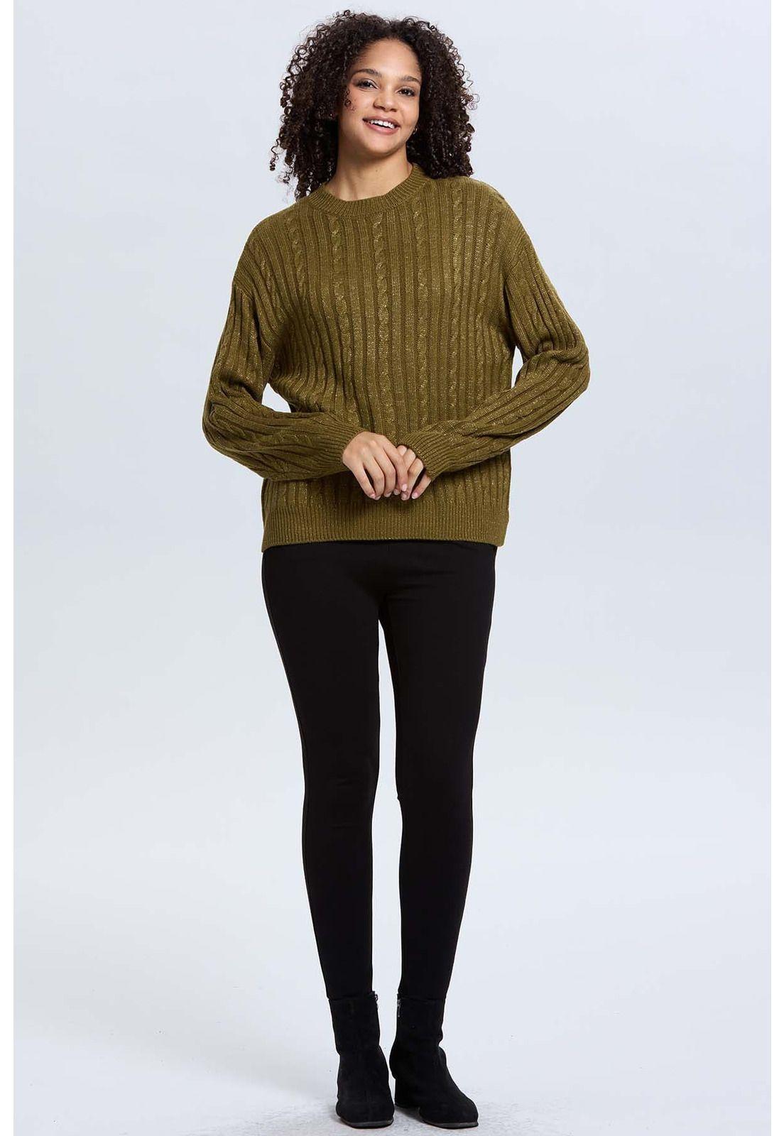 Sweater Mujer Trenzado Verde Militar-3