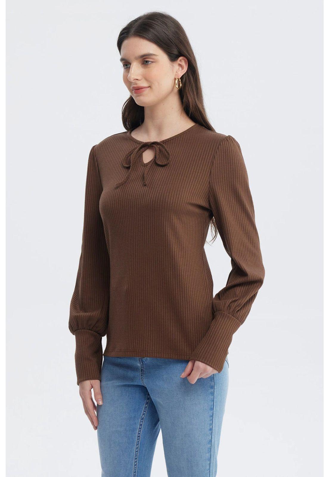 Polera Mujer Slim Café-1