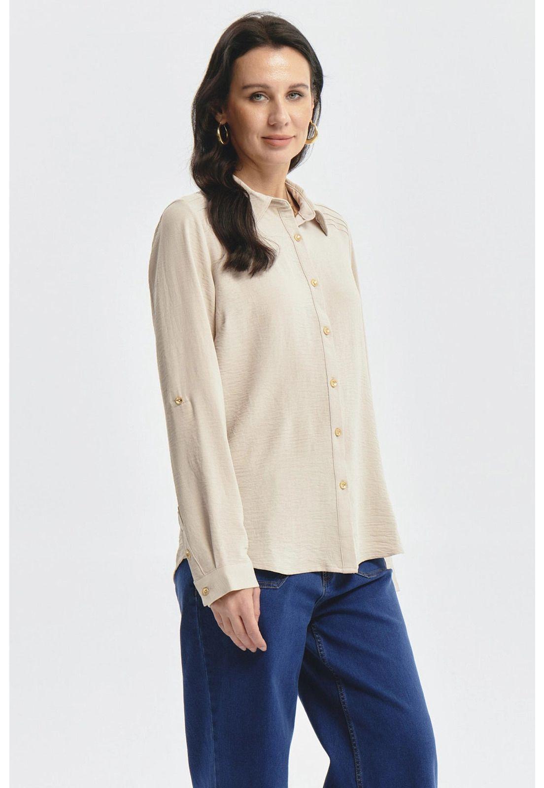 Blusa Mujer Roll Up Beige-1
