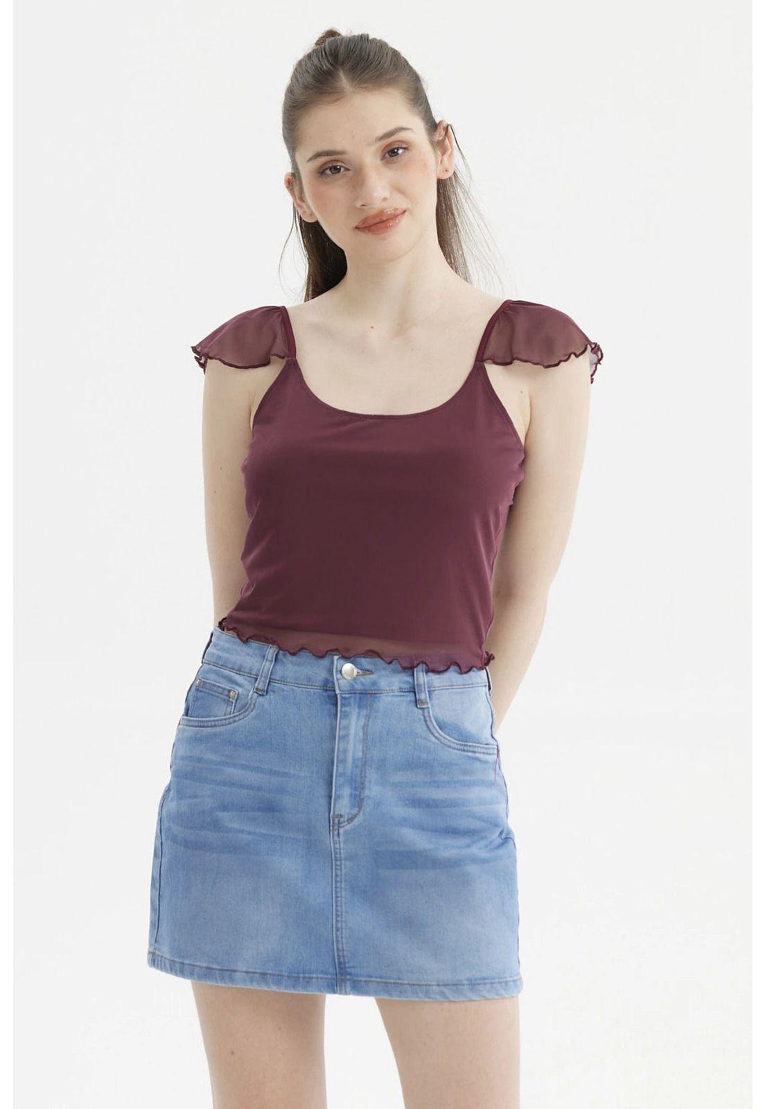 Polera Mujer Manga Vuelos Escote Cuadrado Burdeo-0