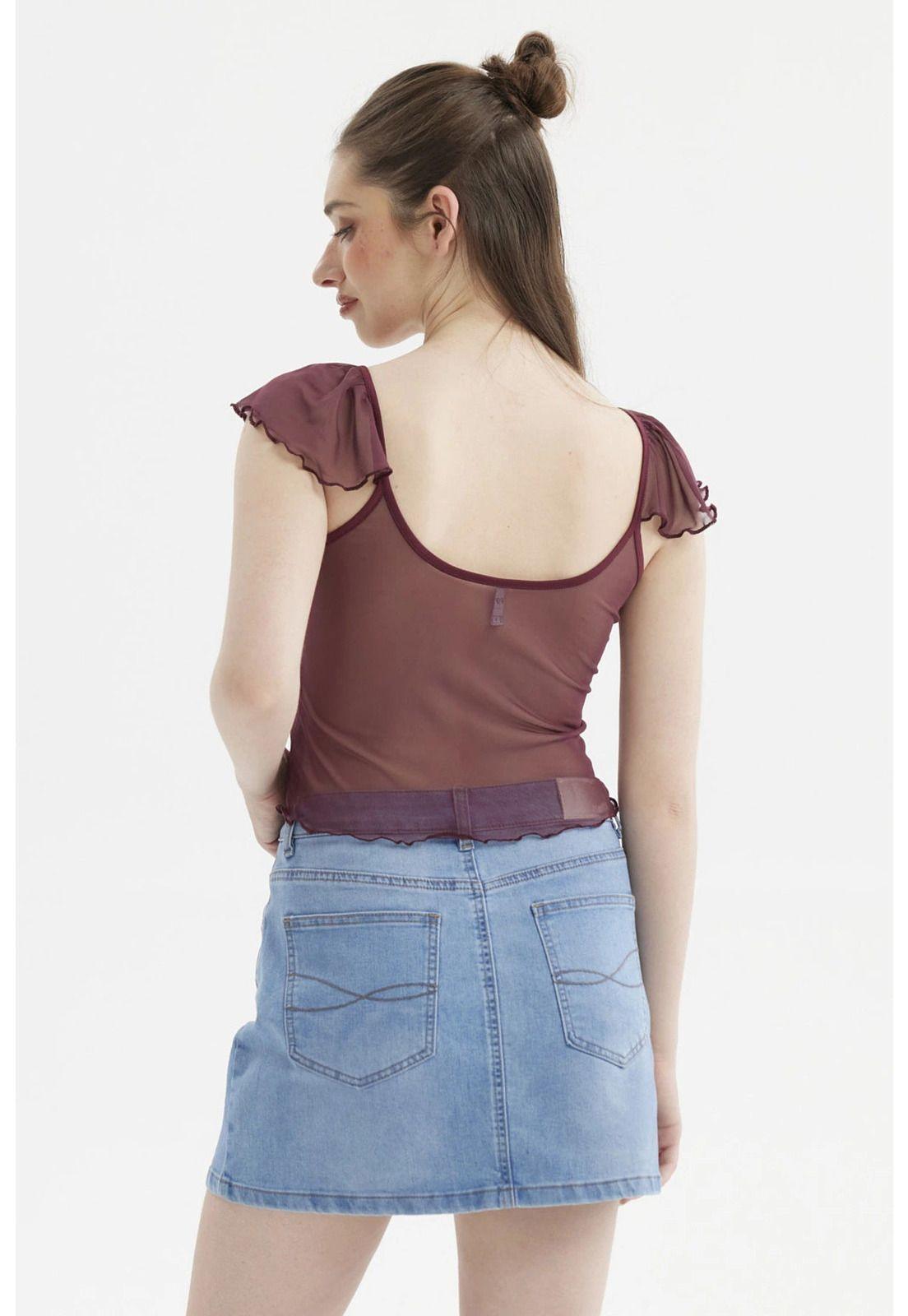 Polera Mujer Manga Vuelos Escote Cuadrado Burdeo-2