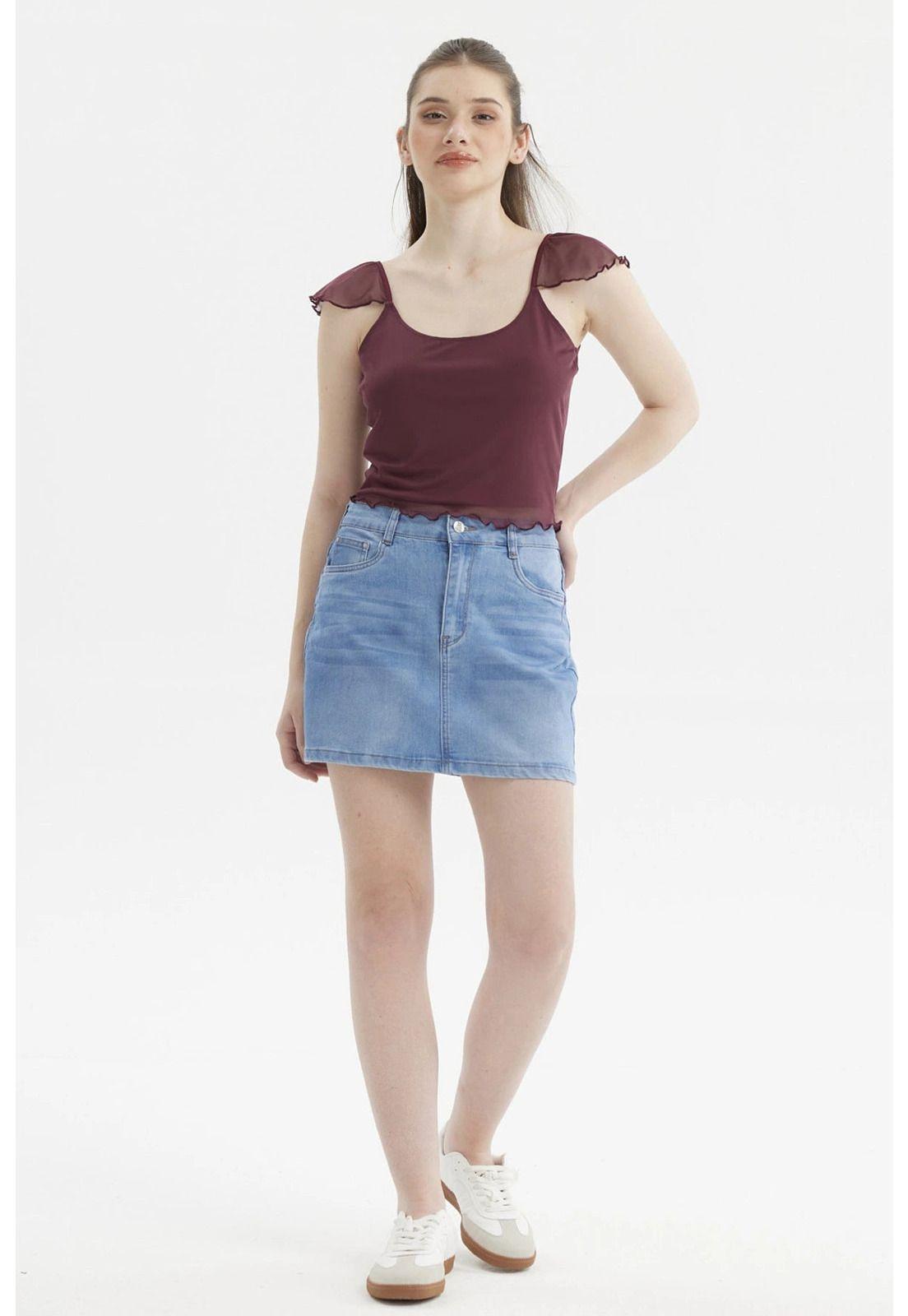 Polera Mujer Manga Vuelos Escote Cuadrado Burdeo-3