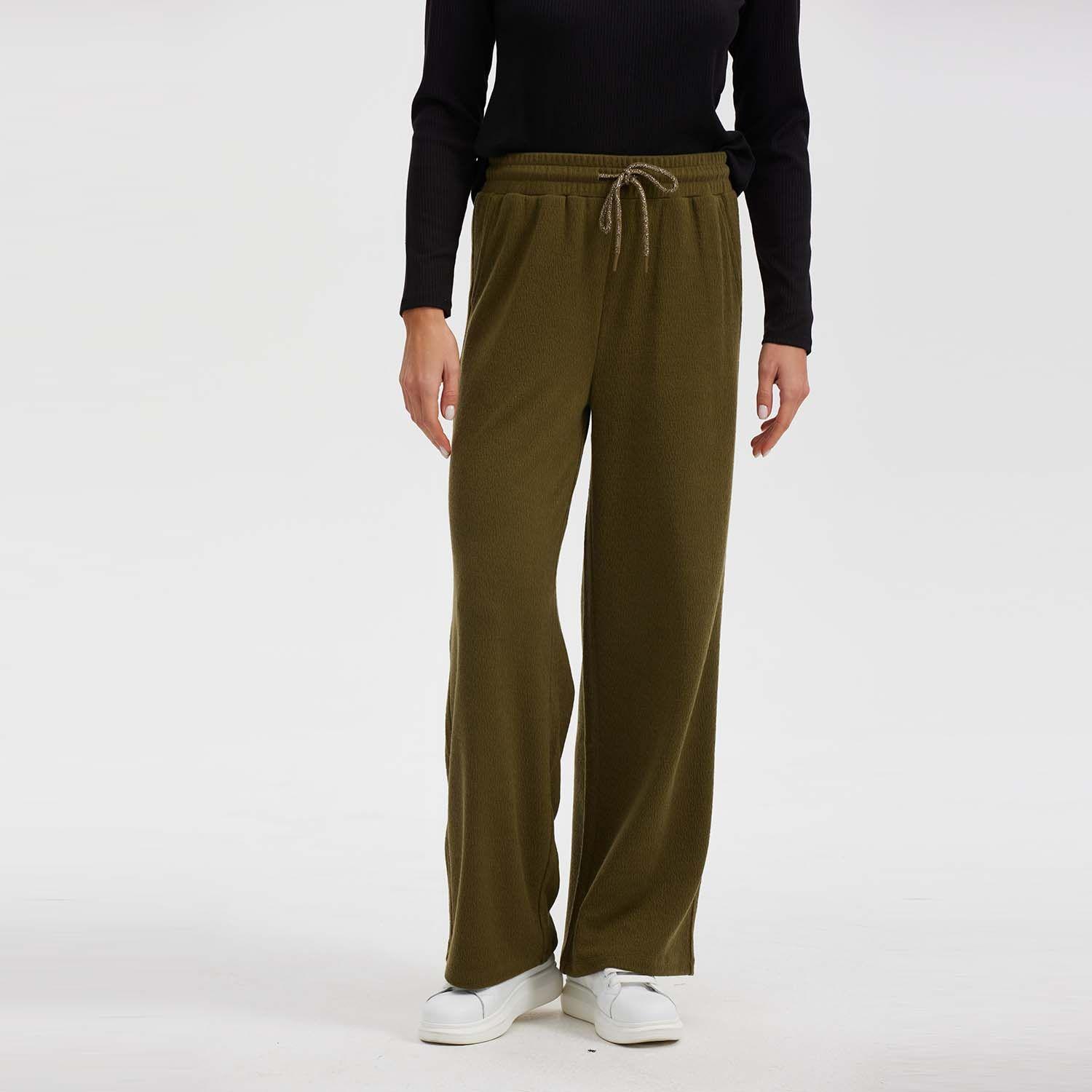 Pantalón Mujer Recto Liso Cordones Verde-0