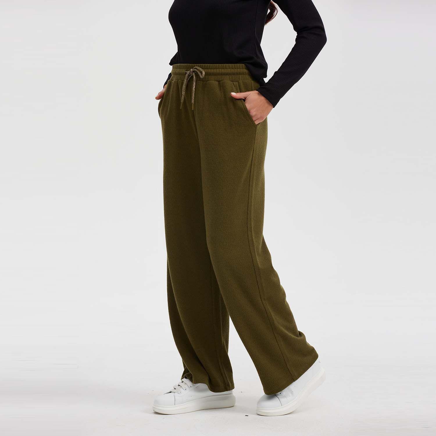 Pantalón Mujer Recto Liso Cordones Verde-1