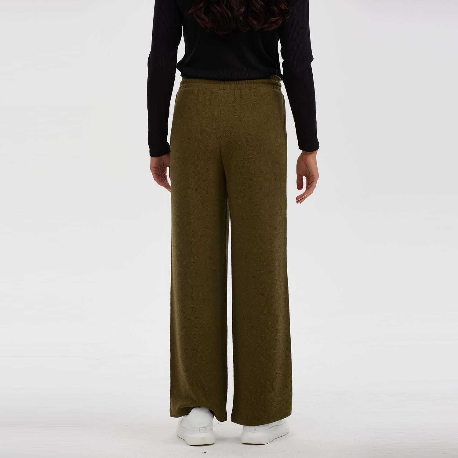 Pantalón Mujer Recto Liso Cordones Verde-2