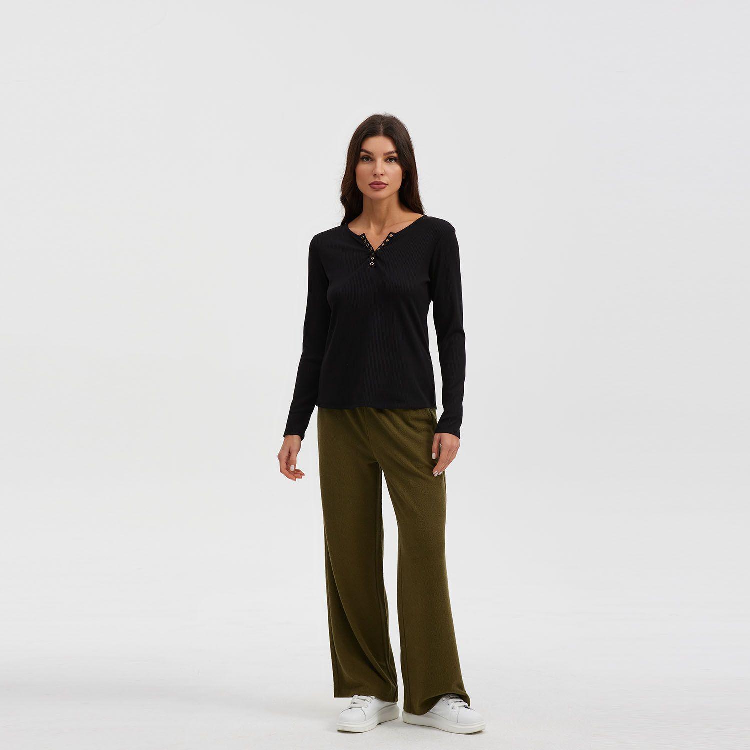 Pantalón Mujer Recto Liso Cordones Verde-3