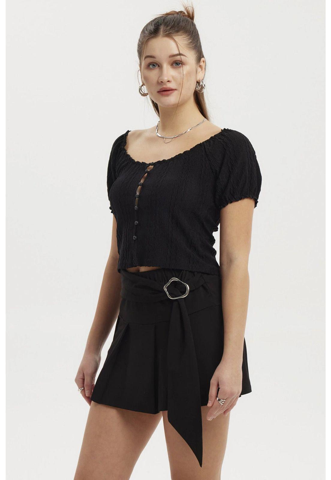 Polera Mujer Globo Escote Negro-1