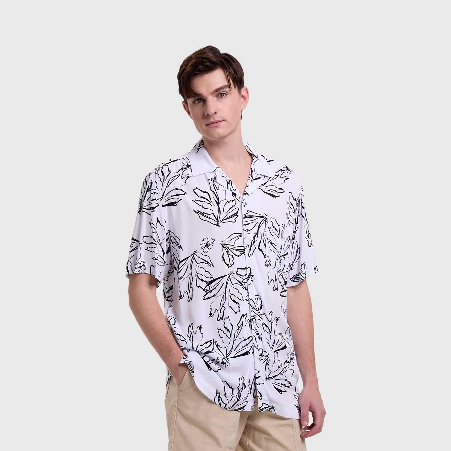 Camisa Hombre Print Tropical Blanco Fashion's Park-1