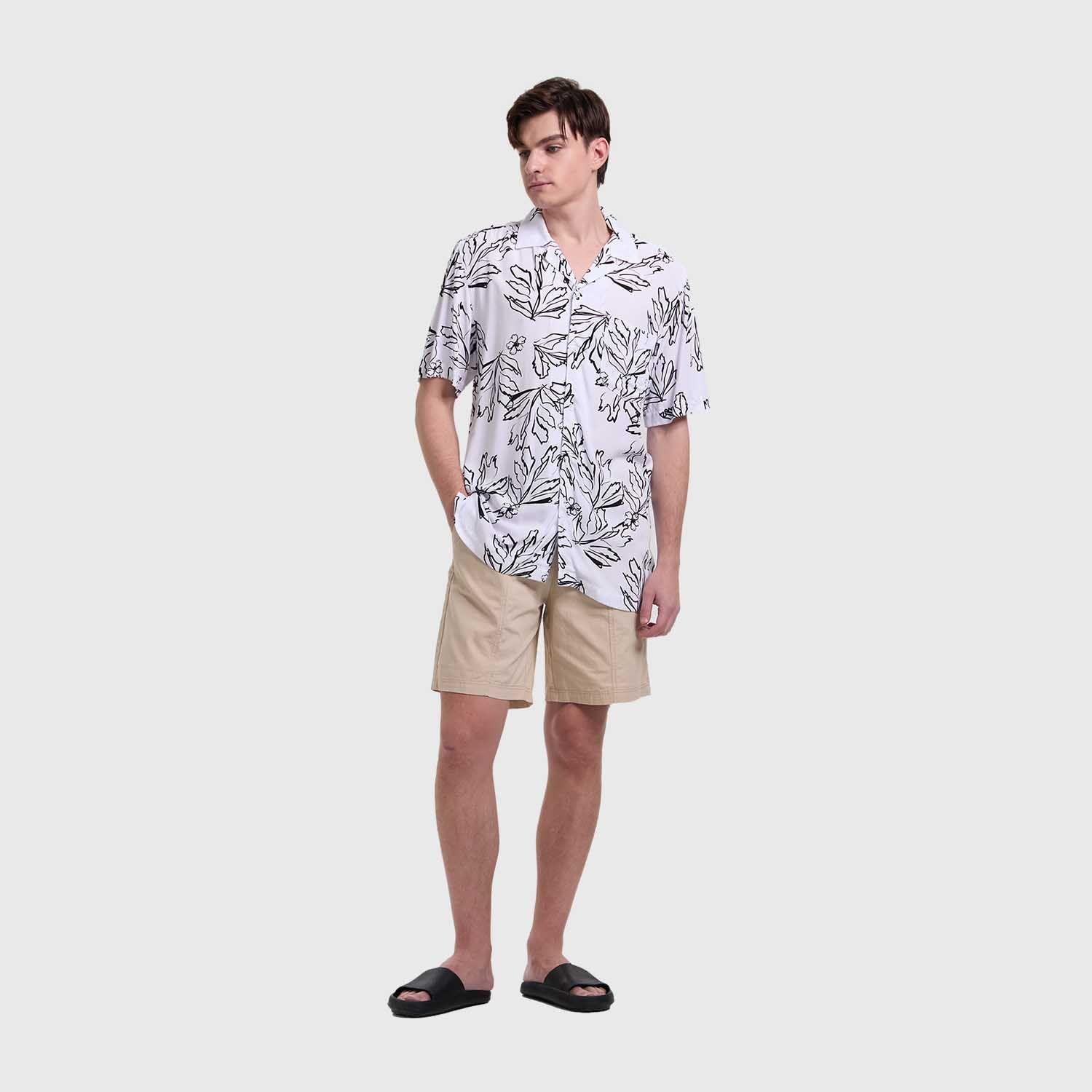 Camisa Hombre Print Tropical Blanco Fashion's Park-3