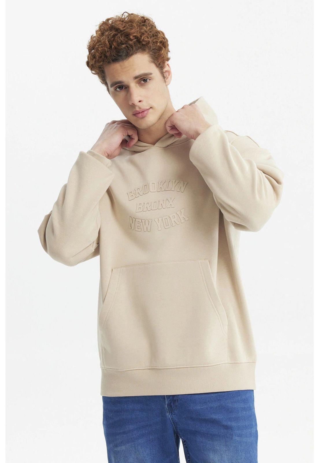 Polerón Hombre Hoodie Print Central Beige Oscuro-0