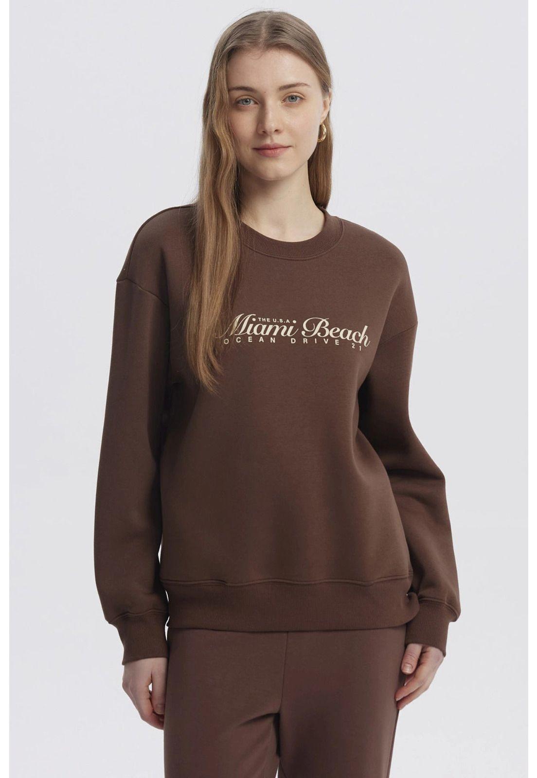 Polerón Mujer Canguro Print Café Oscuro - ll-0