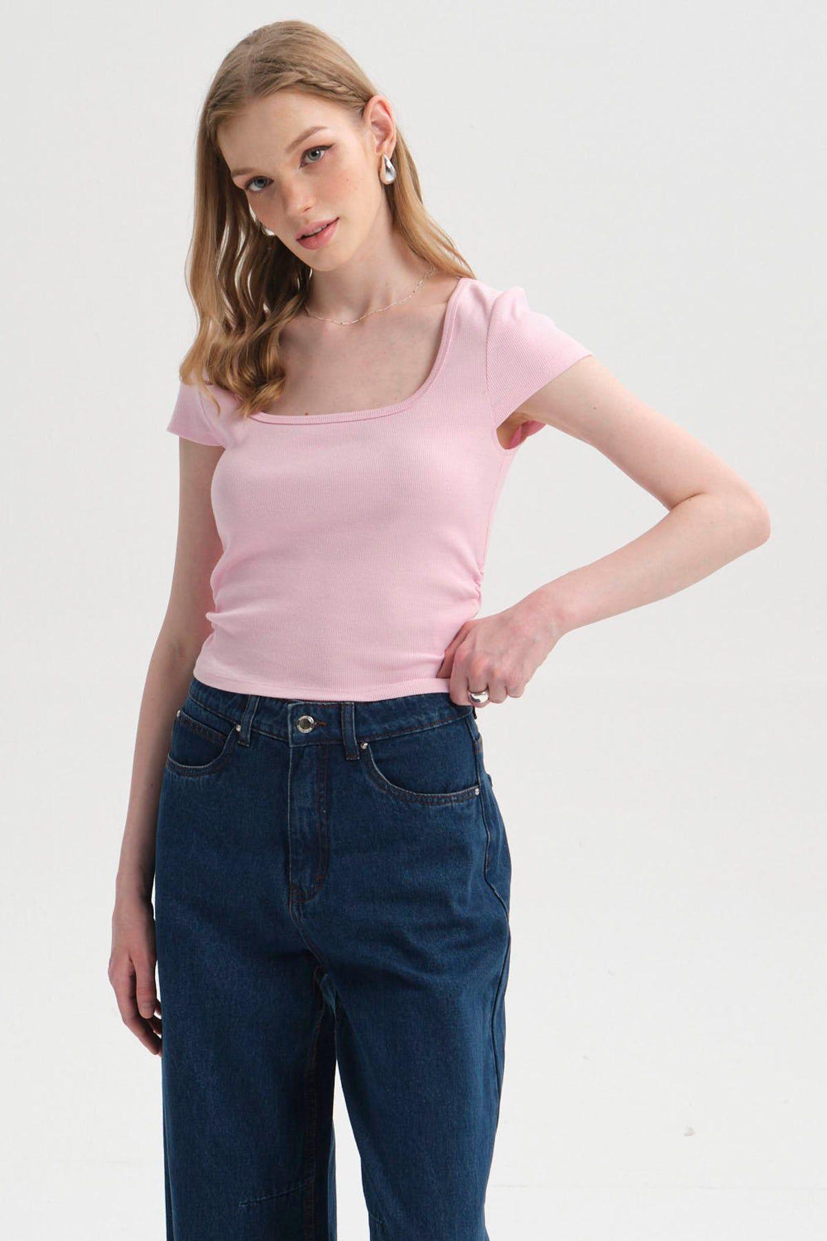 Polera Mujer Recogido Cropped Palo Rosa-0