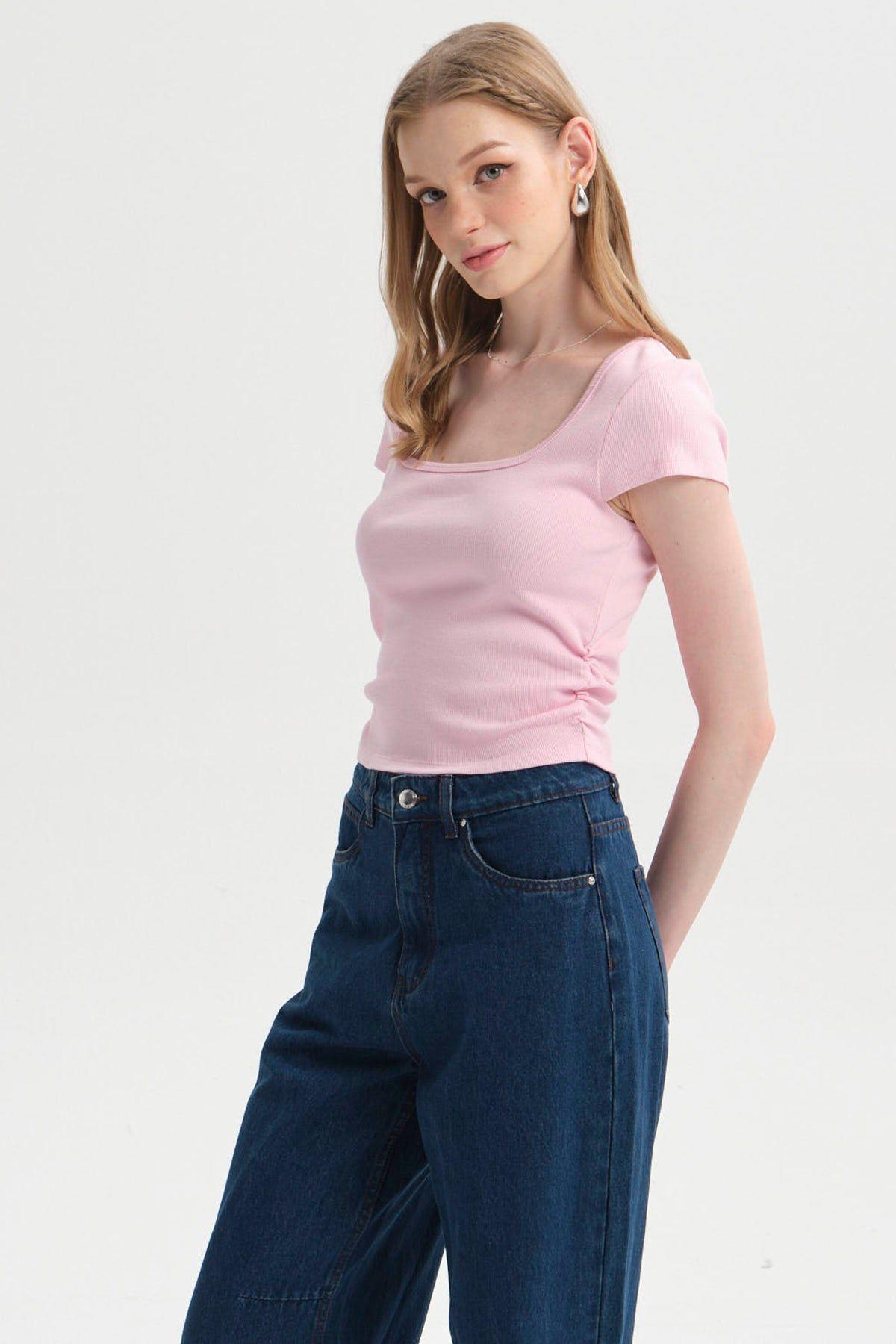 Polera Mujer Recogido Cropped Palo Rosa-1
