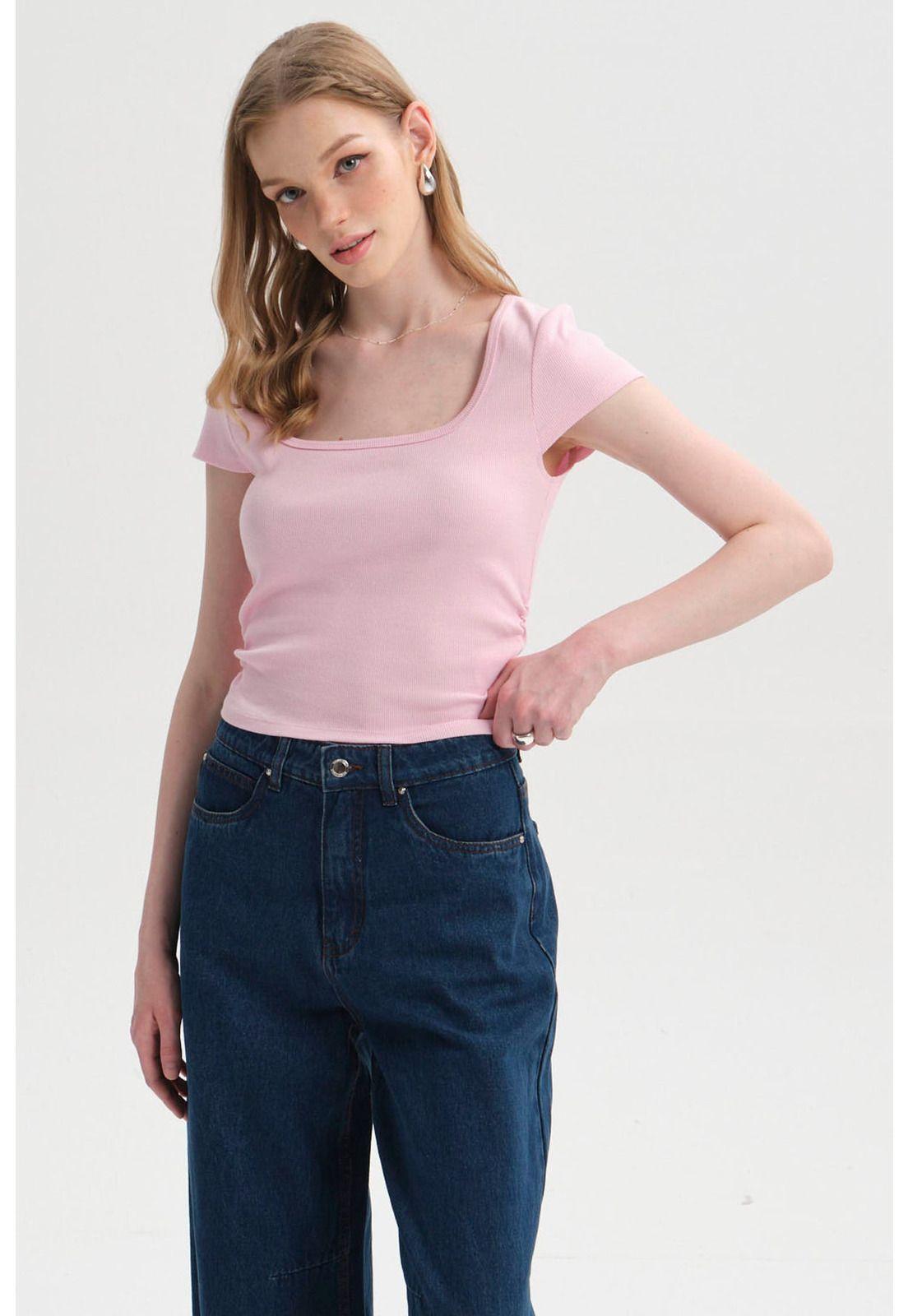 Polera Mujer Recogido Cropped Palo Rosa-0