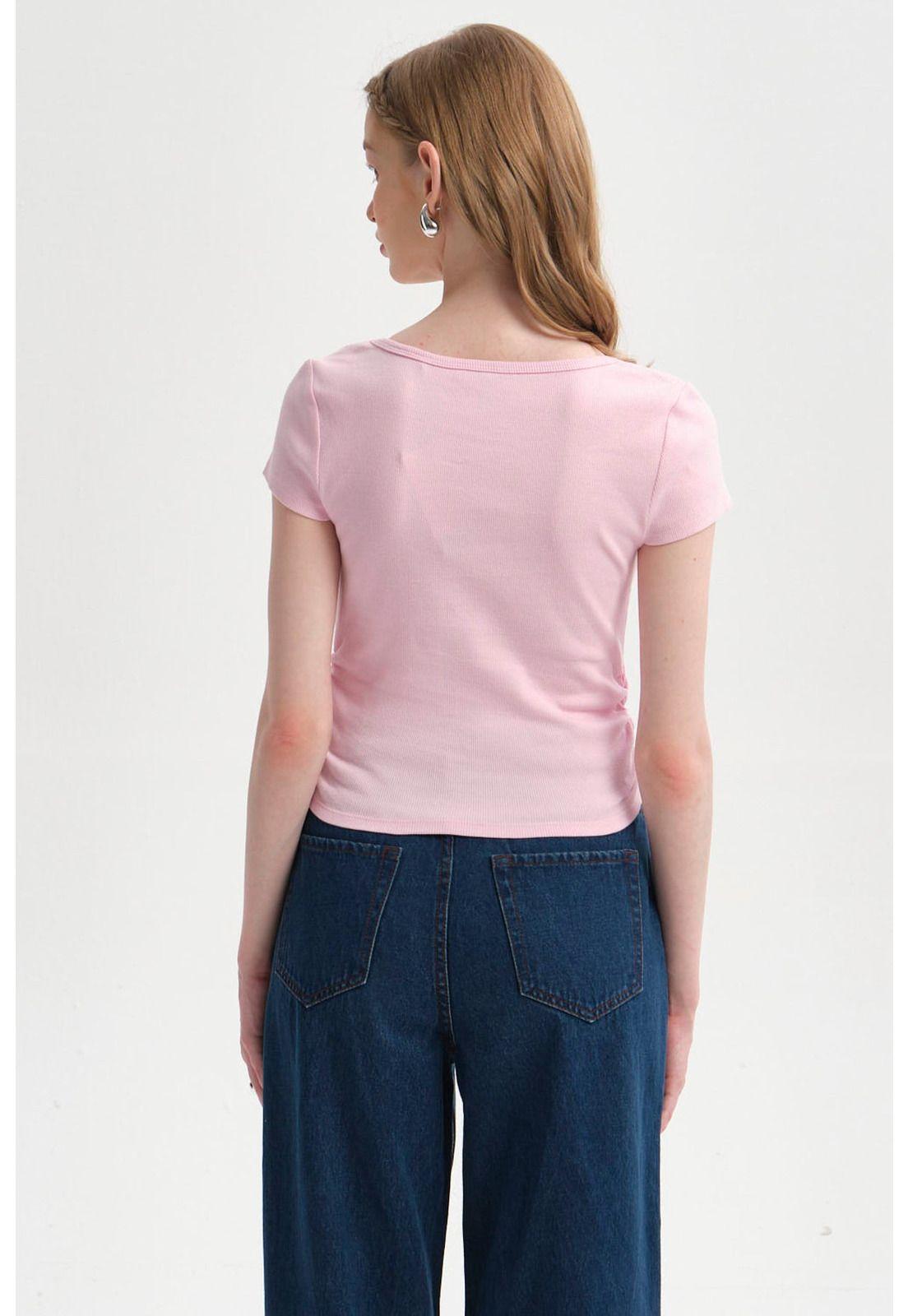 Polera Mujer Recogido Cropped Palo Rosa-2