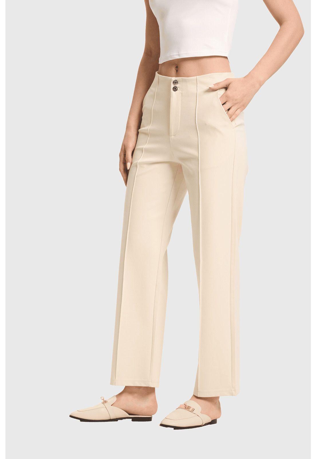 Pantalón Mujer 2 Botones Arena-1