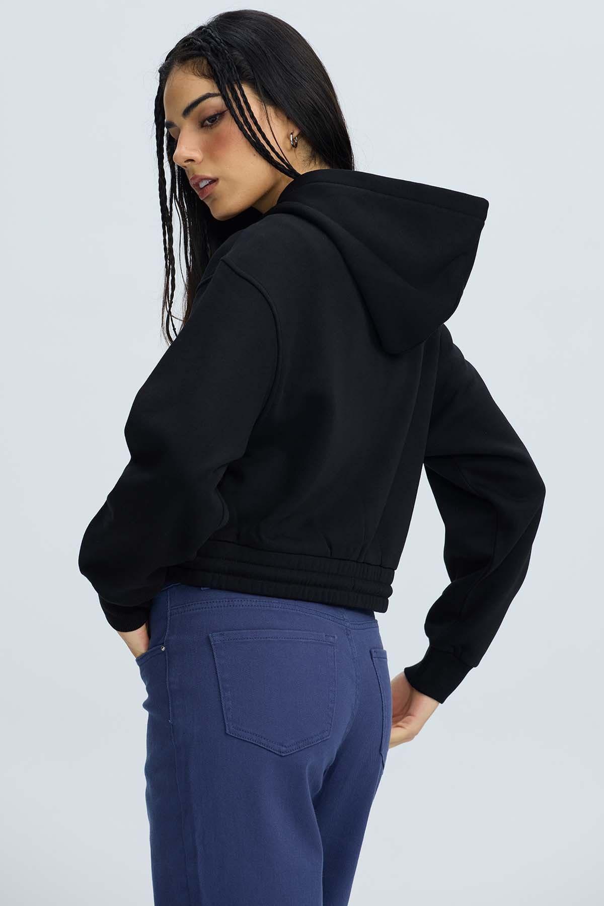 Polerón Mujer Zipper Crop Negro-2