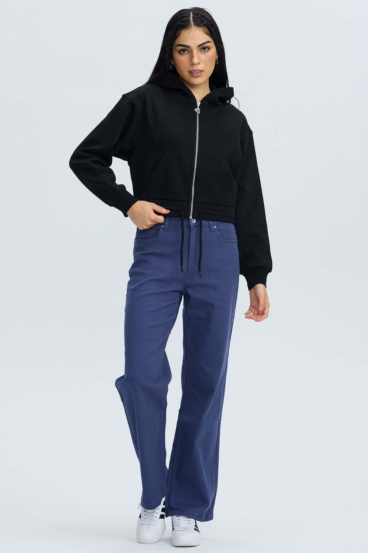 Polerón Mujer Zipper Crop Negro-3