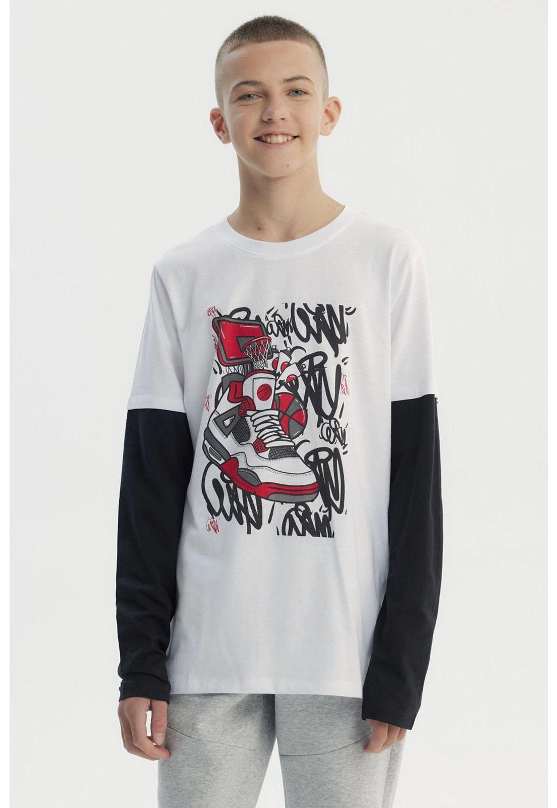 Polera Niño Básica Print Blanco - ll-0