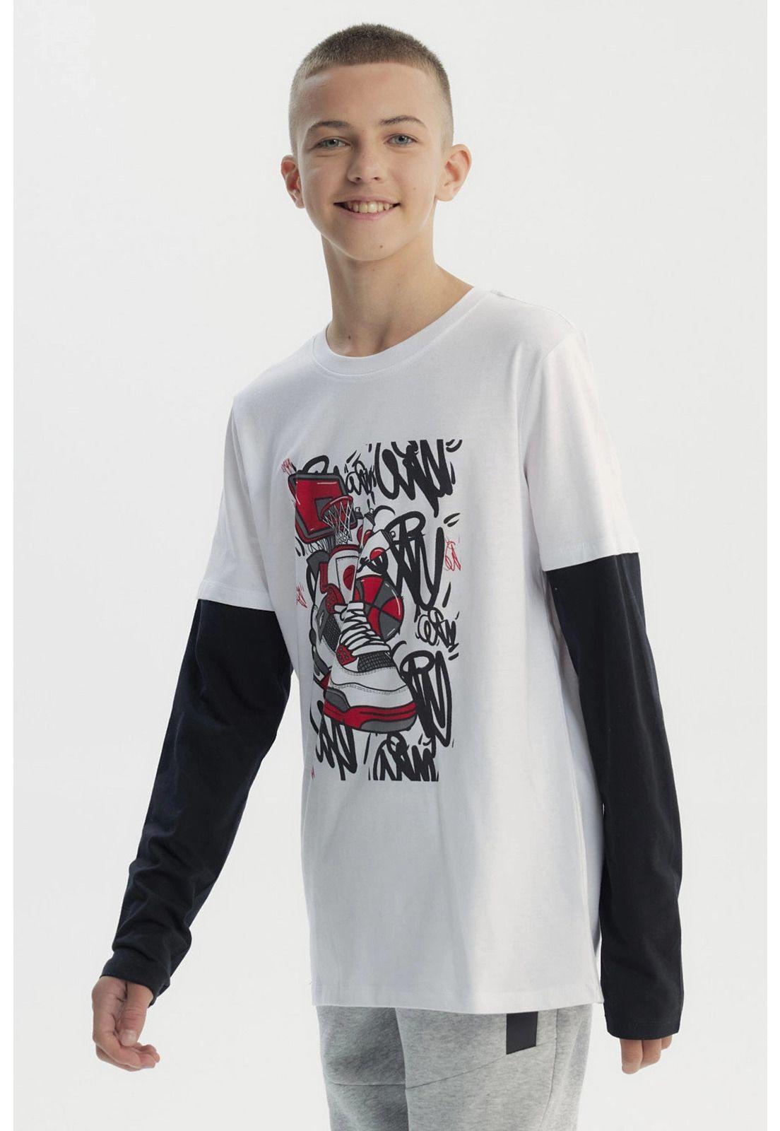 Polera Niño Básica Print Blanco - ll-1