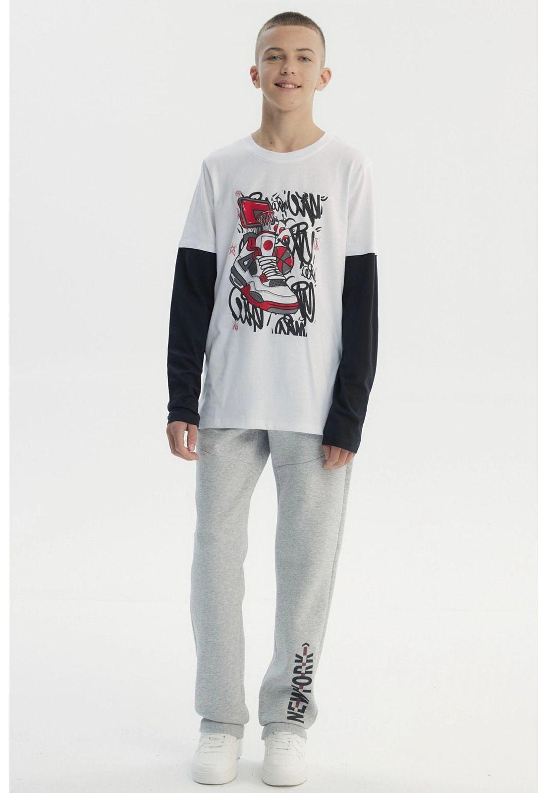 Polera Niño Básica Print Blanco - ll-3