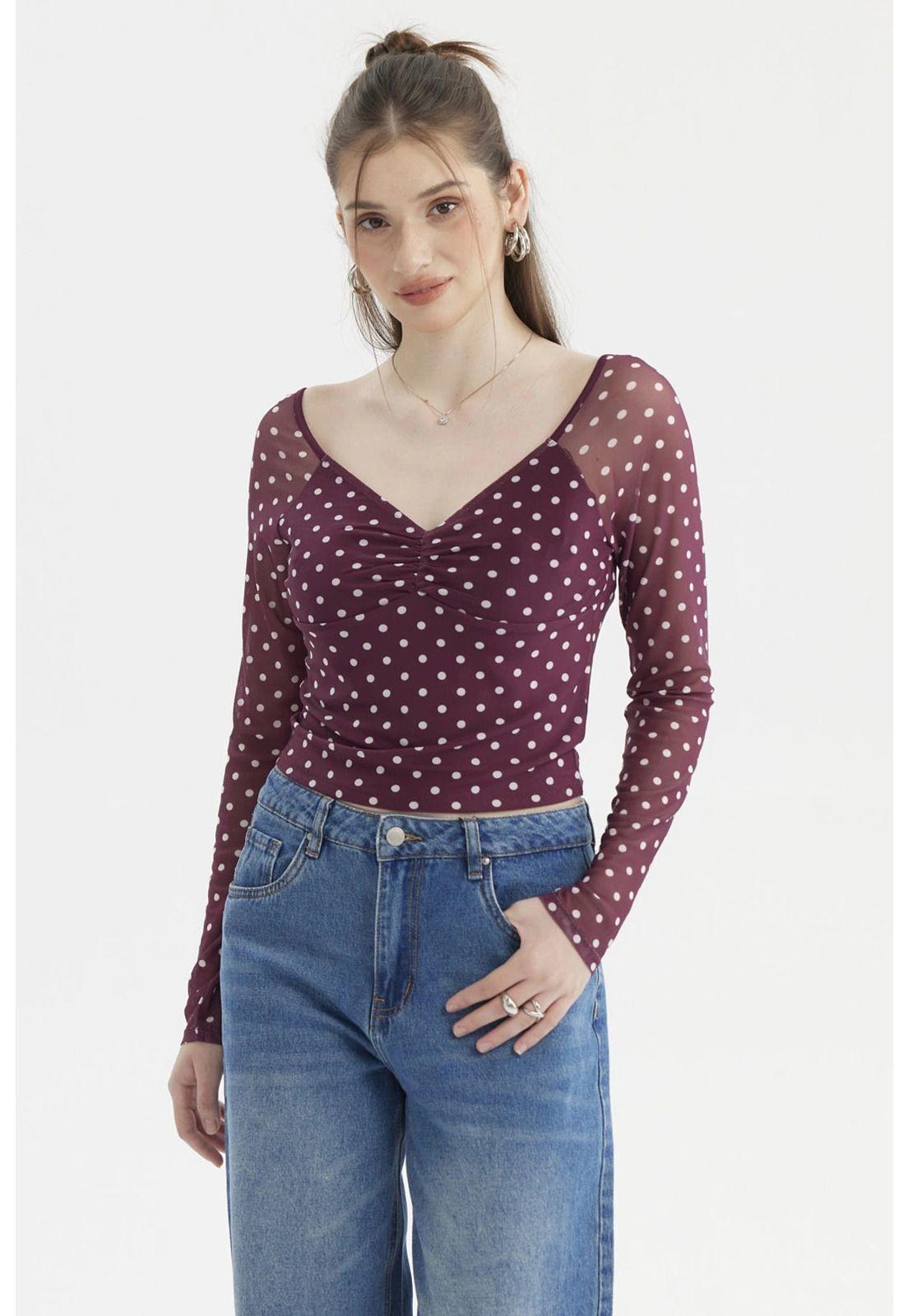 Polera Mujer Escote Recogido Burdeo-0