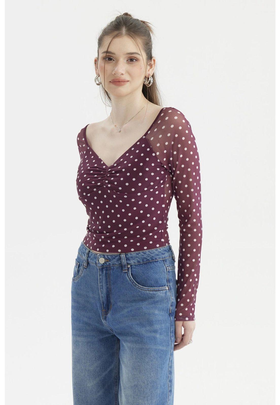 Polera Mujer Escote Recogido Burdeo-1