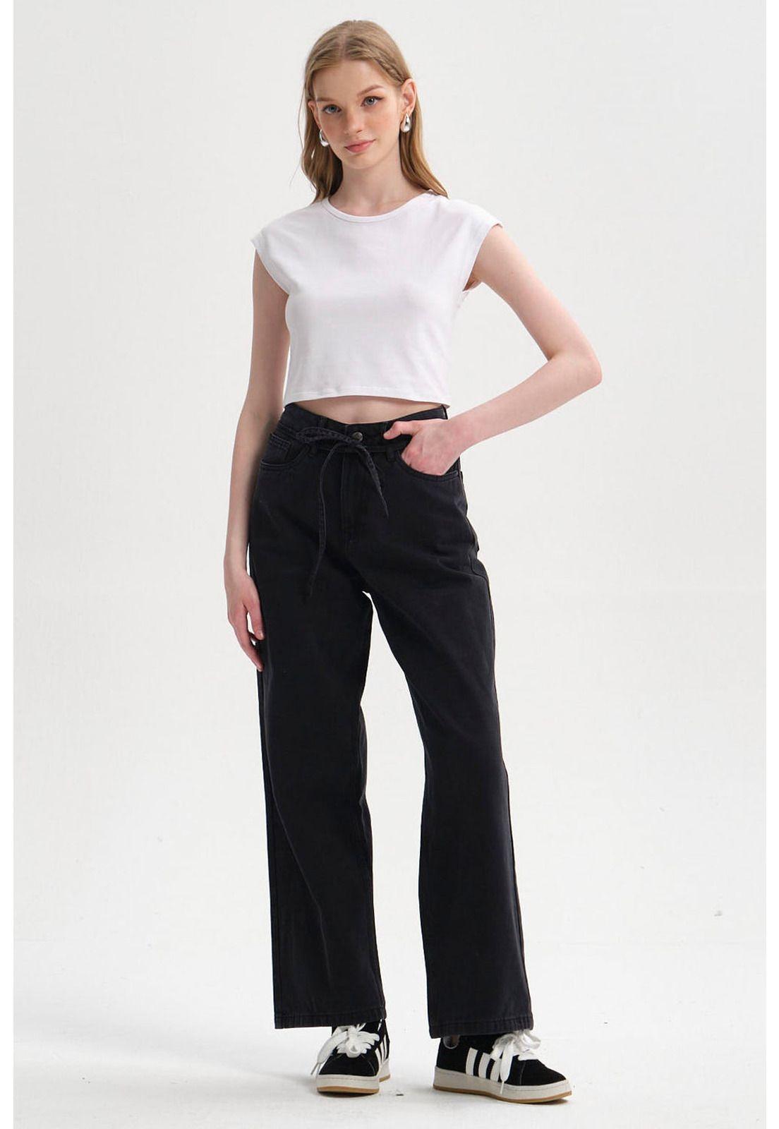 Jeans Mujer Calce Recto Lazo Negro-3